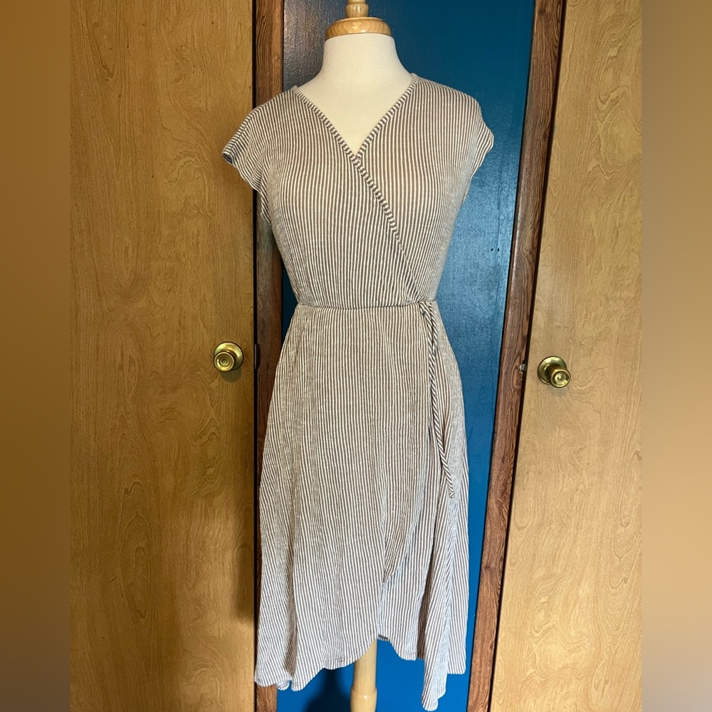 Faux Wrap Striped Hi-lo Dress